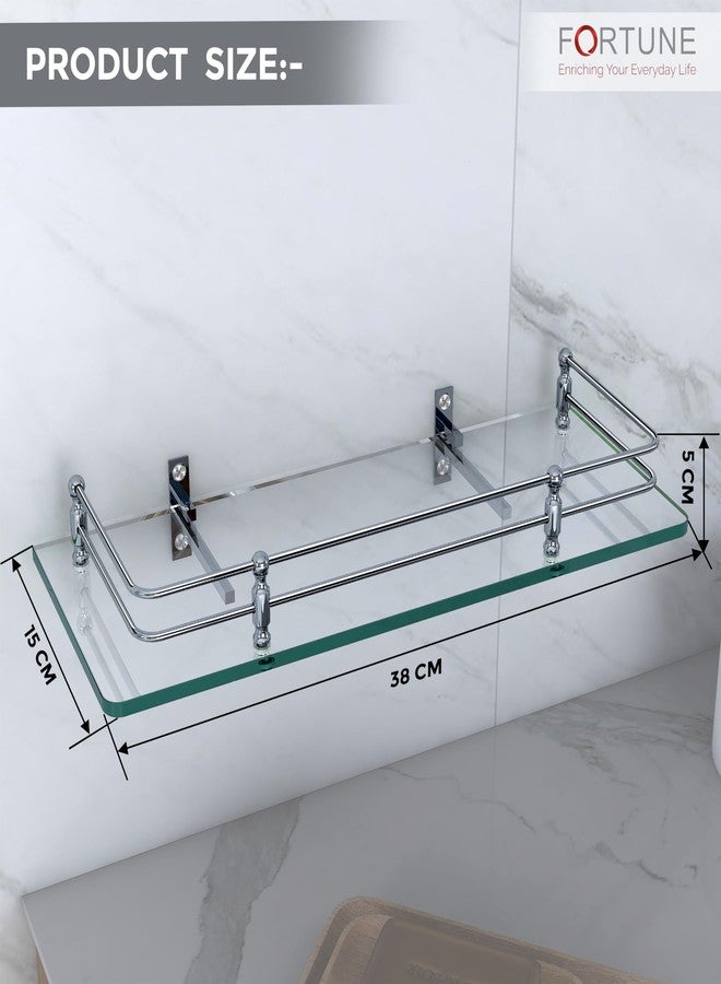 فورتون رف حمام زجاجي متعدد الأغراض معلق على الحائط من FORTUNE مقاس 15 × 6 بوصة مع حامل تخزين شفاف - (عبوة من قطعة واحدة) - Image 5